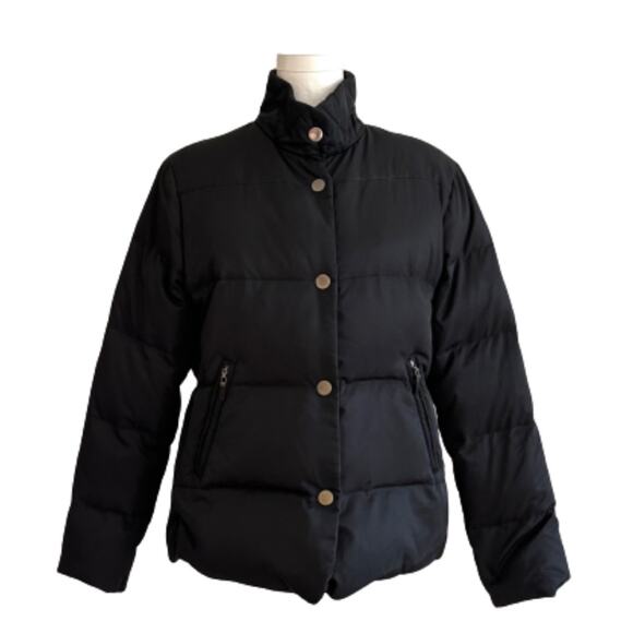 Talbots Puffer Coat Black Reversible Brown Down Puffer Jacket Medium Petite - Picture 11 of 11